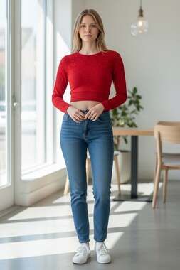 Fabletics Flora Seamless Long Sleeve Red Performance Crop Top